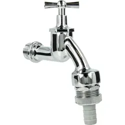 tecuro Auslaufventil 1/2 Zoll, Knebeloberteil, Rohrbelüfter DVGW, Schlauchtülle - Messing hochglanzverchromt