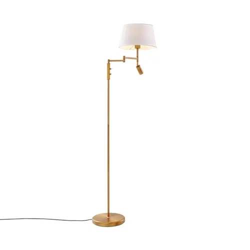 Qazqa Retro Stehleuchte Ladas - Elegante Standleuchte aus Bronze mit verstellbarer Leselampe, ideal für Wohnzimmer und Schlafzimmer. E27 Fassung, dimmbar für individuelle Lichtstimmung.