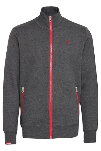 Solid SDBennTrack Herren Sweatjacke Cardigan Sweater mit Reißverschluss Stehkragen Reißverschlusstaschen Label-Details Baumwollmischung Regular fit, Größe:XL, Farbe:Med Grey (8254)