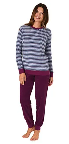 Damen Frottee Pyjama lang, modischer Schlafanzug mit Bündchen - 59892 in lila, Größe 40/42 - Edler Frottee Pyjama für Damen, ideal für gemütliche Abende. Die weiche Qualität sorgt für höchsten Komfort. Perfekt als Home- oder Loungewear, pflegeleicht und trocknergeeignet.