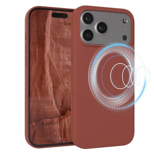 EAZY CASE Magnetische Silikon Hülle für iPhone 17 Pro Max - MagSafe-kompatibel, Premium-Liquid-Silikon, Stoßfest, Kameraschutz, Mikrofaser-Innenfutter, Slim Cover Handyhülle Bumper - Terrakotta Braun