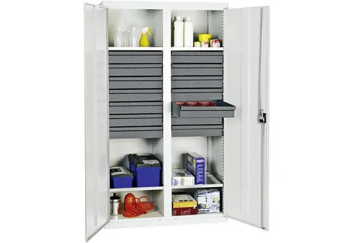 Stumpf Werkzeug- und Materialschrank Serie 3000 – lichtgrau mit 14 Schubladen - Stabiler Werkzeug- und Materialschrank mit 14 robusten Schubladen und höhenverstellbaren Wannenböden. Ideal für die sichere Aufbewahrung von Werkzeugen und Materialien, gefertigt aus strapazierfähigem Qualitätsfeinblech.