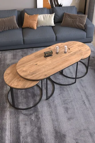 en.casa 3-teiliges Couchtisch-Set (rechteckig + rund)