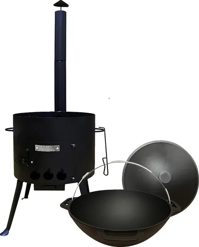Olymp Holzkohlegrill Utschak Set mit Gusseisen Kasan 12L - Multifunktionales Grill- und Kochset mit 12L Kasan aus Gusseisen, ideal für Outdoor-Küche und gemütliche Abende. Kompakt und leicht transportierbar für ein unvergessliches Grillerlebnis!