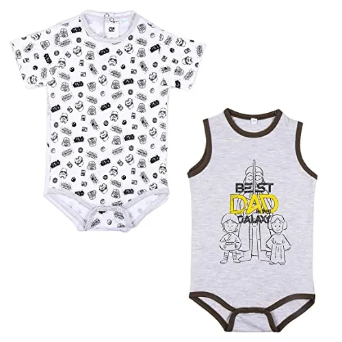 CERDÁ LIFE'S LITTLE MOMENTS - Baby Bodys 2 Stk. Junge | Sommer Body Babys 100% Baumwolle mit der Figuren von Darth Vader, Luke Skywalker & Princess Leia - Offizielle Lizenz Star Wars