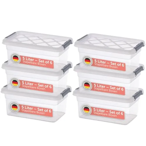 Blumtal Aufbewahrungsbox mit Deckel 5L - Stapelbare Kunststoffboxen für den Haushalt - Praktisches 6er Set Aufbewahrungsboxen aus 100% neuem Kunststoff, ideal für die Aufbewahrung kleiner Gegenstände. Transparent und stapelbar, sorgen sie für Ordnung in jedem Raum.