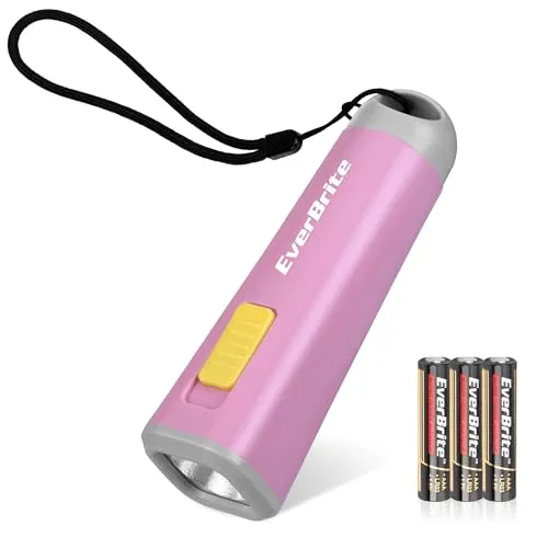 EverBrite Mini LED Taschenlampe mit Kordel bunt klein rosa lila, 1W mit 3 AAA Batterien, für Geburtstagsgeschenk