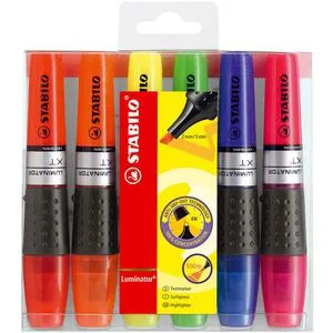 Stabilo Textmarker Luminator, 6 Stück, Strichbreite 2 - 5mm, im Etui, farbig sortiert