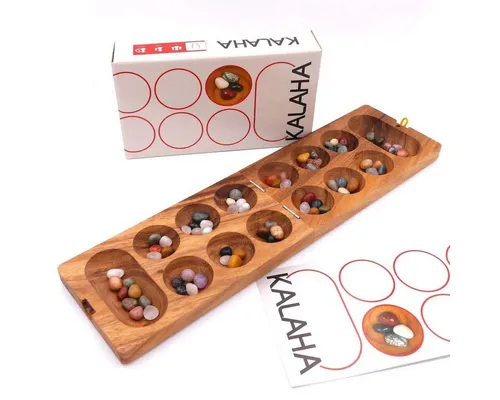 ROMBOL Denkspiele Kalaha - Hochwertiges Steinchenspiel mit Halbedelsteinen - Farblernspiel für 2 Spieler, fördert logisches Denken und Feinmotorik. Ideal für Kinder ab 6 Jahren und aus nachhaltigem Holz gefertigt.