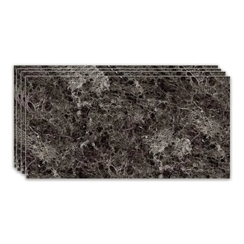 IZODEKOR Wandverkleidung Marmoroptik -4er 120x60cm- Alternative zu Badfliese/Küchenfliese, Duschwandpaneele, Wandpaneel für Küchenrückwand, Badezimmer, Innenbereich | Emperador Dark