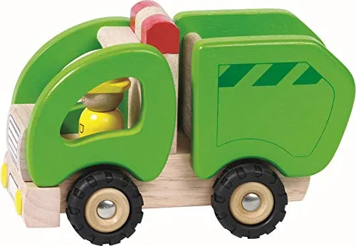 Goki Hölzerne Müllwagen (55964) - Spielzeugauto aus Holz für Kinder, robust und ideal für kreatives Spielen und Rollenspiele.