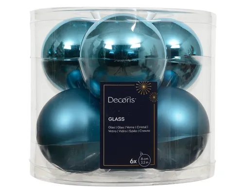 Kaemingk Weihnachtsbaumkugel, Weihnachtskugeln Glas 8cm 6 Stück - Folkloreblau