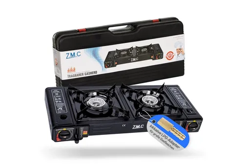ZMC Doppel Campingkocher 2 Flammig - Kocher für Outdoor-Aktivitäten mit automatischer Piezo-Zündung und 2 leistungsstarken Brennern (2,3 KW). Ideal für Garten, Reisen und Camping – kochen Sie unabhängig von Stromquellen!