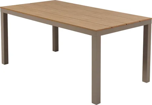 MERXX Gartentisch Piemont – Stilvoller Aluminiumtisch - Dieser elegante Gartentisch aus champagnerfarbenem Aluminium und Holzoptik bietet mit 160 x 90 cm viel Platz für gesellige Runden im Freien. Sein modernes Design und die robuste Bauweise machen ihn zum idealen Begleiter für Ihren Außenbereich.