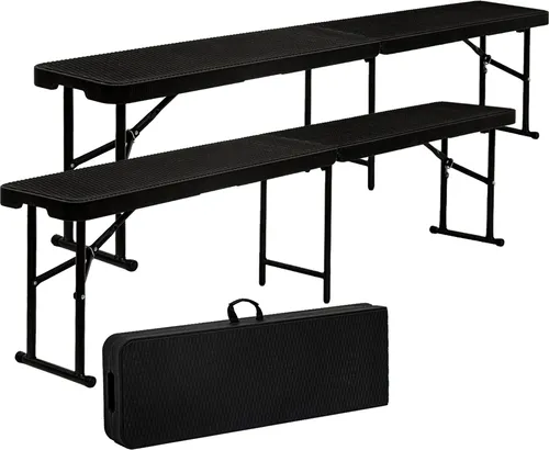 AMANKA 300kg Bierbank 2er Set - Wetterfest & Klappbar - Bänke: Wetterfeste Bierbank in edler Rattan-Optik, bis 300 kg belastbar und klappbar für einfache Mobilität. Ideal für Gartenpartys oder Camping!