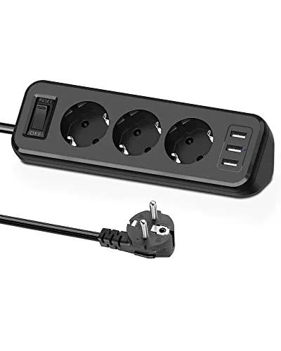 SUDEERY Multifunktionale Ecksteckdose mit 3 USB-Anschlüssen - Steckdosen & Zubehör: 3-fach Steckdose mit 3 USB-Anschlüssen für gleichzeitiges Laden von 6 Geräten, inklusive Überlastschutz und 1,8m Verlängerungskabel für optimale Flexibilität.