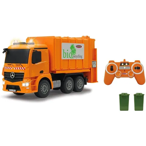 Jamara 405079 - Müllwagen Mercedes Antos 1:20 - RC-Modelle mit realistischem Motorsound, Fernsteuerung für Mülltonnen-Hochfahren und 4 Radantrieb für authentischen Spielspaß.