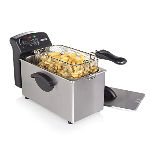 Princess Edelstahl-Fritteuse, 3 L, 2000 W, Kaltzone, für Familien | Thermostat bis 190 °C, Spülmaschinenfeste Teile, Herausnehmbarer Innenbehälter, Kabelfach, 01.182626.01.050
