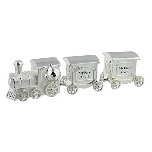 Baby Gifts WBM-GFT14 Harts Train with 2 Carriages Tooth and Curling Box Silver Plated Clear 200g
