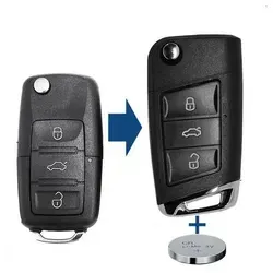 VW SEAT Skoda Klappschlüssel Umbau Gehäuse 3 Tasten - Sonstiges Autozubehör: Hochwertiges 3-Tasten Klappschlüssel Gehäuse, kompatibel mit VW, SEAT und Skoda bis BJ 11/2009, inklusive Rohling und CR2032 Batterie für einfache Nachrüstung.