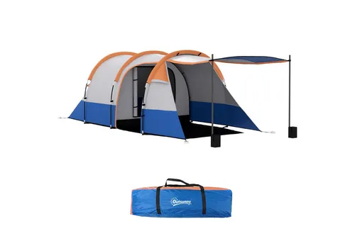 Outsunny Tunnelzelt Campingzelt, Personen: 3 (mit Lichthaken, 2 Räumen, 1 tlg., Winddicht Familienzelt mit Tragetasche), 2000mm Wasserabweisend Zelt für Camping