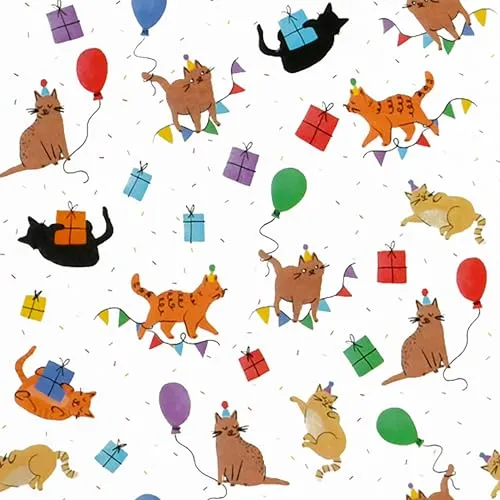 Geschenkpapier Katzen 70cm x 2m Rolle in weiß von Star