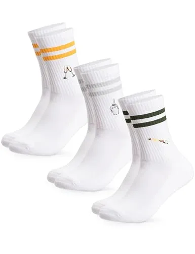 Occulto Damen & Herren Motiv Tennissocken mit Streifen 3er Pack (Modell: Summer), Statement Tennis Socken Sekt 35-38
