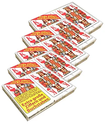 HAC24 5X Skatkarten mit je 2X 32 Kartendeck extra große Ziffern Senioren Skatspiel Karten