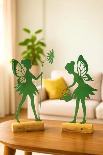 Schneemann-Versand Set süße Elfen Feen Gartenskulptur Dekofiguren Metall 24cm