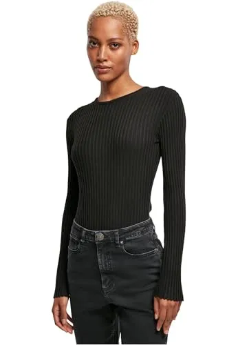 Urban Classics Damen Ladies Rib Knit Longsleeve Body T-Shirt, Schwarz, S EU