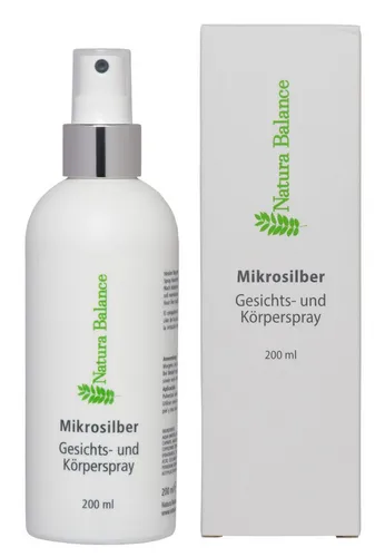Natura Balance Gesichts- und Körperspray 200ml mit Microsilber - 200 ml Natura Balance Gesichts- und Körperspray mit hochwertigem Microsilber. Ideal zur Erfrischung und Pflege für alle Hauttypen. Praktische Pumpflasche für den täglichen Gebrauch, spendet Feuchtigkeit und beruhigt die Haut.