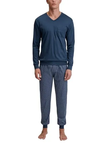 CALIDA Relax Streamline Bündchen-Pyjama Herren - Schlafanzüge für Herren aus 100% Bio-Baumwolle, atmungsaktiv und hautsympathisch, ideal für erholsame Nächte und ein ausgeglichenes Schlafklima.