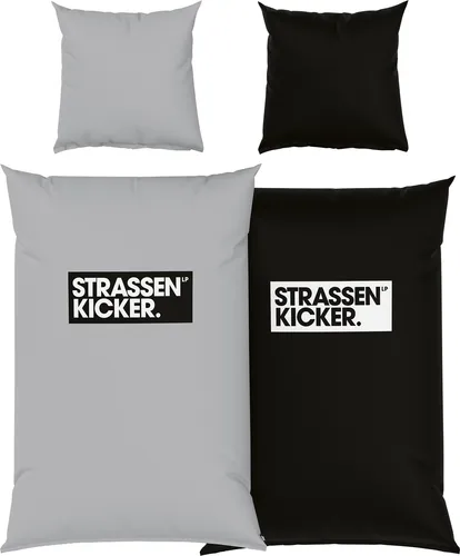 Herding STRASSENKICKER Bettwäsche Set Grau/Schwarz 80x80/155x220cm - Bettwäsche Set aus 100% Baumwolle in modernem Design, schadstoffgeprüft und ideal für ganzjährigem Komfort. Perfekt für Jugendliche und Erwachsene!