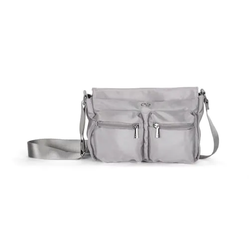 Cas8 NELE 34563 Umhängetasche aus Nylon - Praktische mittelgroße Damentasche (30 x 19 x 11 cm) mit verstecktem Reißverschlussfach, zwei weiteren Taschen und einem längenverstellbaren Gurt für optimalen Tragekomfort.