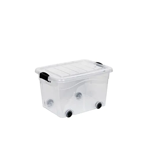 Kreher Aufbewahrungsboxen mit Deckel und Rollen. In Transparenter Ausführung aus robustem Kunststoff. In verschiedenen Größen (wählbar). (40 Liter)