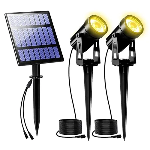 Solarstrahler für außen Garten - Energiesparende LED-Lampen - Wege- & Sockelleuchten, hoch effiziente Solarlampen mit Fernbedienung, ideal für Garten und Hof, warmweißes Licht schafft eine gemütliche Atmosphäre.