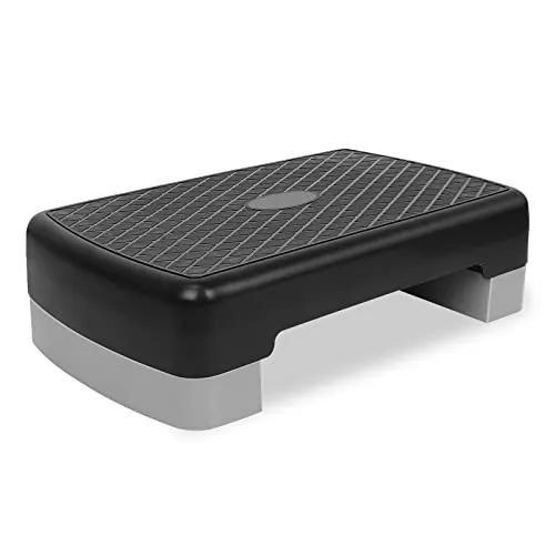 FUNJEPE Höhenverstellbarer Aerobic-Stepper für Fitness und Training, 2 Stufen, mit 2 Erhöhungen, verstellbar von 10 cm – 15 cm (grau)