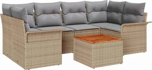 vidaXL 7-teiliges Garten-Sofa-Set Beige - Gartenmöbel-Set mit bequemem, wendbarem Kissen-Design, ideal für entspannte Familientreffen im Freien. Wetterfest und stabil, perfekt für Terrasse oder Balkon.