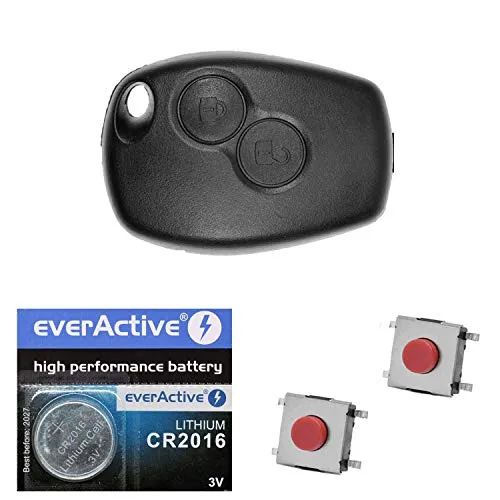 Auto Schlüssel Funk Fernbedienung 1x Gehäuse 2 Tasten + 2X Mikrotaster + 1x CR2016 Batterie kompatibel mit Renault / Dacia / Opel