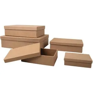 Rayher Geschenkbox 67384000, braun, 5 verschiedene Größen, Pappmaché, eckig, 5 Stück