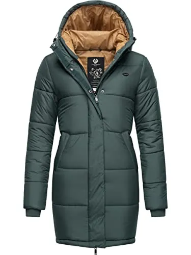 Ragwear Damen Warmer Winter Steppmantel Relive Long Remake Dark Green Gr. XS