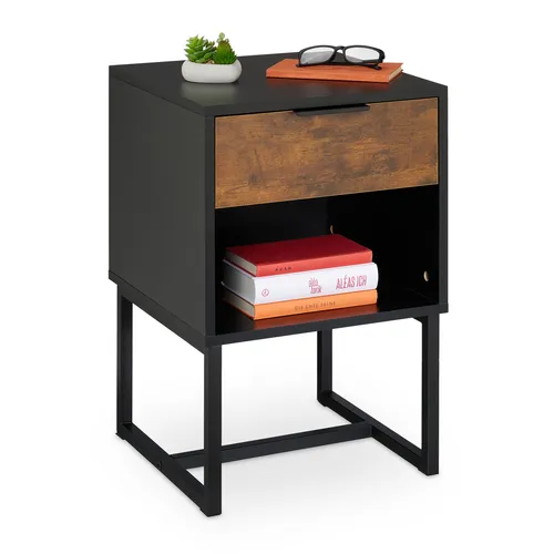 Industrieller Nachttisch mit Stauraum - Nachtkonsole - Nachttische & Nachtkonsolen, stilvolles Design in Schwarz, 1 Schublade für praktischen Stauraum, ideal für Schlafzimmer und Wohnzimmer.