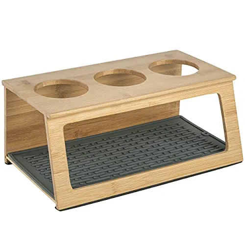 ONVAYA® Flaschenhalter aus Bambus-Holz | Abtropfgestell für 3 Flaschen | Flaschenständer zum Abtropfen | Flaschentrockner | Abtropfhalter | inklusive Silikonmatte