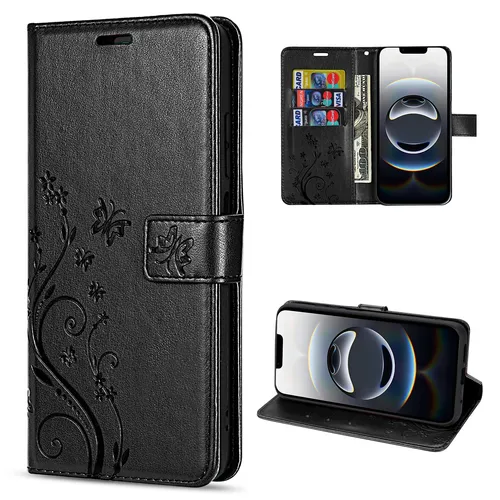 Hülle für iPhone 16E Handy Tasche Handyhülle Schutzhülle Klapphülle in Schwarz