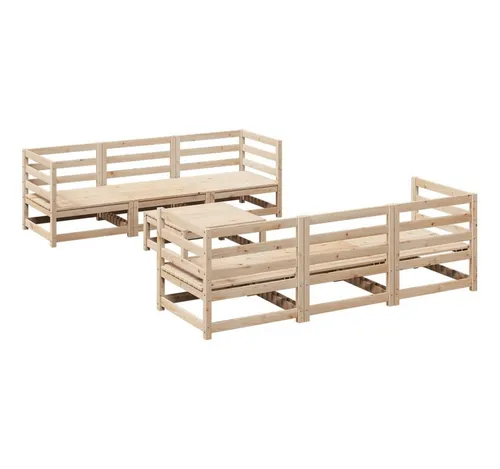 vidaXL 7-tlg. Garten-Sofagarnitur aus massivem Kiefernholz - Braun - Bequeme 7-tlg. Garten-Sofagarnitur für entspannte Stunden im Freien. Robustes Kiefernholz sorgt für Langlebigkeit und rustikalen Charme. Modular und flexibel umstellbar, ideal für jeden Garten oder Terrasse.