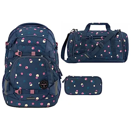 coocazoo MATE Schulrucksack-Set 3tlg (Bubble Dreams) - Schulranzen-Set mit Rucksack, Sporttasche und Schlamperbox. Ergonomisch, mit 30 Litern Stauraum und individuell gestaltbaren Klett-Patches für persönlichen Stil.