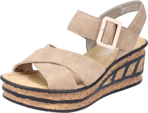Rieker Damen Plateausandalen 68163, Bequeme Sommerschuhe mit Keilabsatz - Wanderschuhe: Hochwertige Plateausandalen mit dickem Keilabsatz (6.1 cm) für optimalen Komfort und Stil, ideal für entspannte Sommertage.