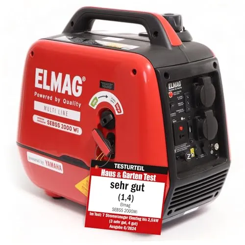 ELMAG Inverter Stromerzeuger SEBSS 2000Wi - Leiser & kraftvoller 4-Takt-Benzin Generator - Stromaggregate für Camping & Outdoor, liefert stabile Spannung mit leiser ECO-Automatik und 1,6 kVA Leistung, ideal für empfindliche Geräte.