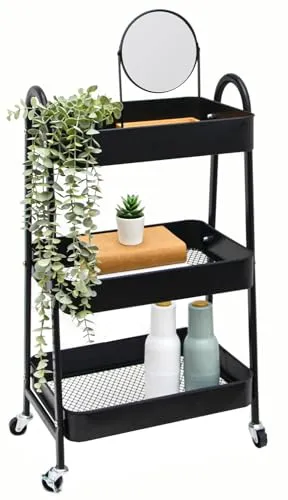 shelfr Rollwagen Metall - 42x30x77 cm, Kleiner Servierwagen mit Rollen - Servierwagen, der mit 3 Etagen viel Platz bietet und sich perfekt als Nischenregal eignet. Robustes Metall sorgt für Langlebigkeit, ideal für Küche, Bad oder Werkstatt.
