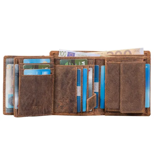 Benthill Geldbörse Herren - Echt Leder Portemonnaie mit RFID-Schutz, große Fächer für Karten und Münzen, stilvoll in Braun